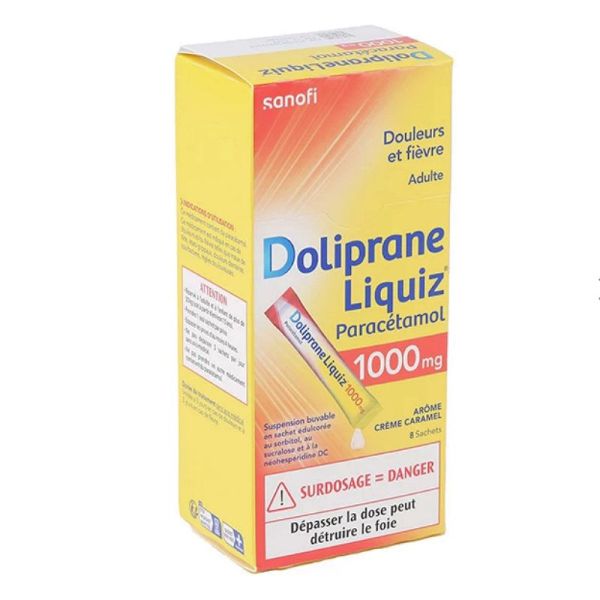 Doliprane Liquiz 1000 stick sans sucre 8 sachets