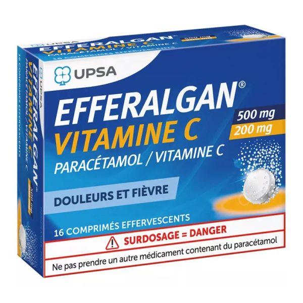 UPSA Efferalgan Vitamine C Paracétamol 500 mg/200 mg 16 comprimés effervescents