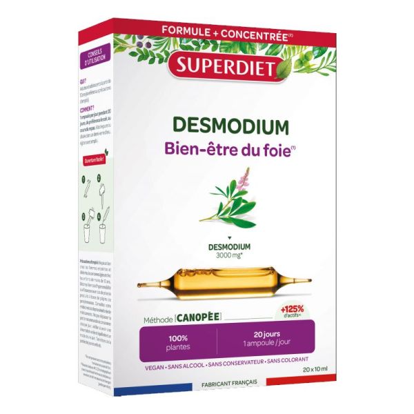 Superdiet Desmodium bien être du foie 20 ampoules 200ml