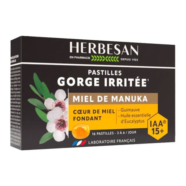 Herbesan Miel de Manuka apaise la gorge guimauve 16 pastilles