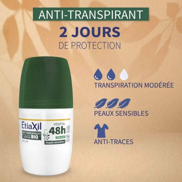 Etiaxil Anti-Transpirant Déodorant Roll-on Végétal 48H Thé Vert Bio 2x50ml