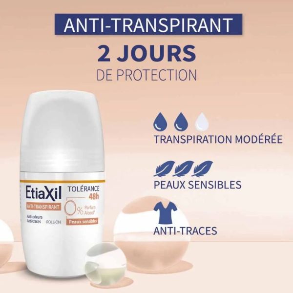 Etiaxil anti-transpirant déodorant Roll-on 48H Tolérance peaux sensibles 2x50ml