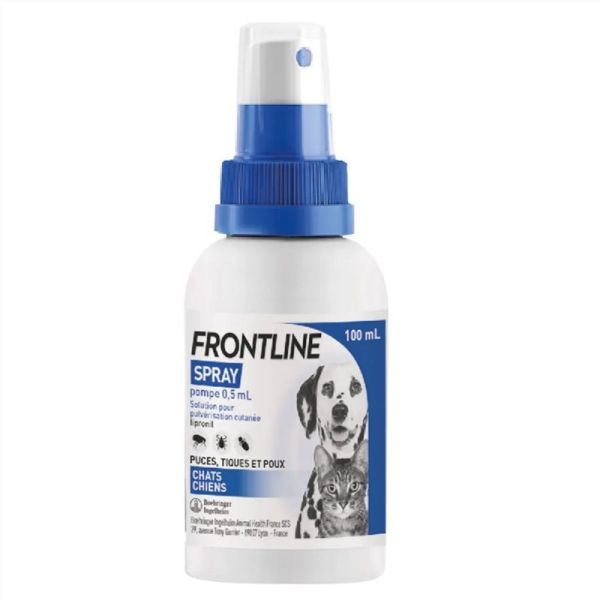 Frontline spray cutané anti puces, tiques et poux pour chat et chien 100ml