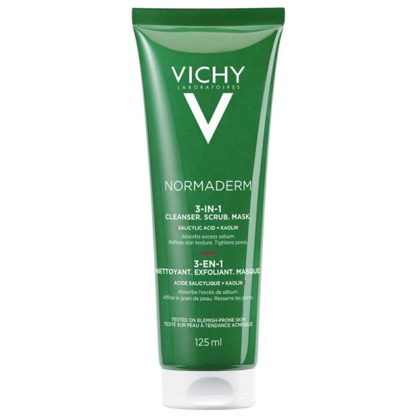 Vichy normaderm 3 en 1 exfoliant + nettoyant + masque 125 ml
