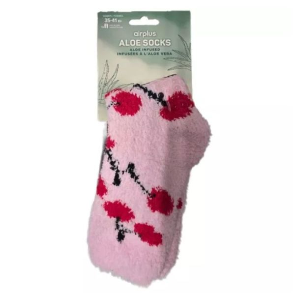 Airplus Aloe Cabin Socks Chaussettes Hydratantes Rose Motif Cerises Pointure 35-41