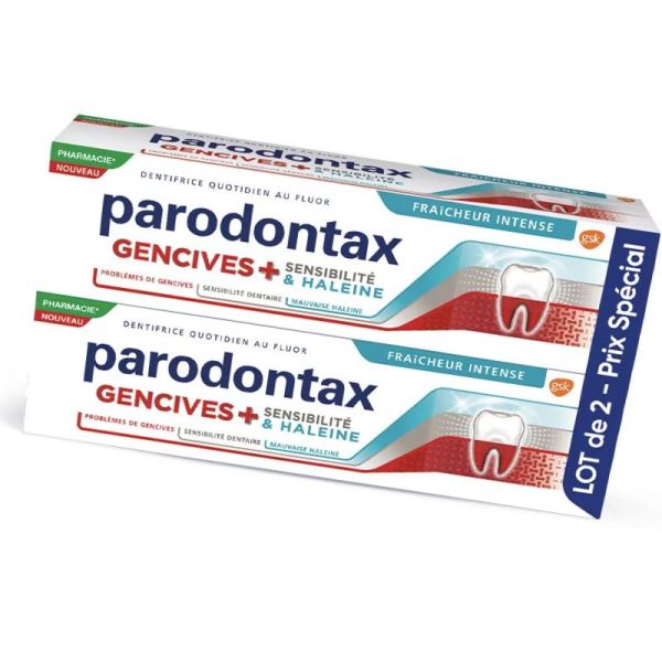 Parodontax dentifrice gencives + sensibilité & haleine fraîcheur intense 2x75ml
