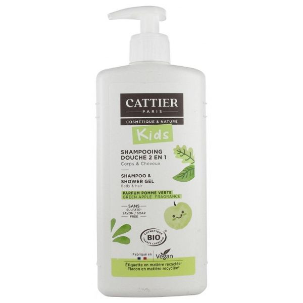 Cattier Kids shampoing douche 2en1 Parfum Pomme Verte Bio 500 ml