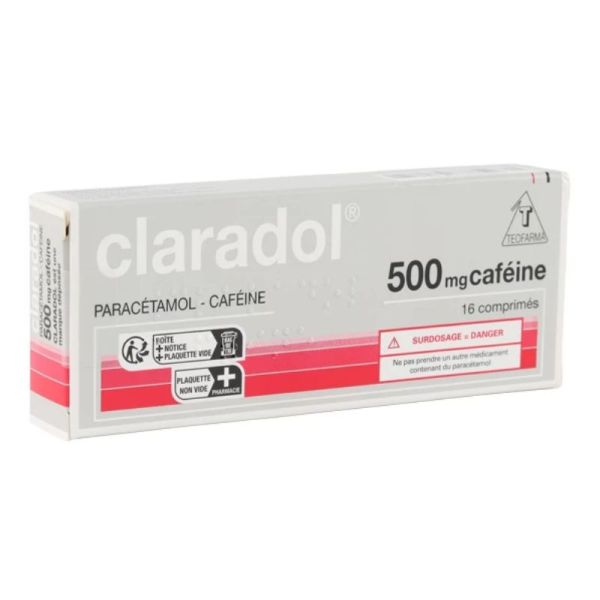Claradol caféine 500 mg 16 comprimés