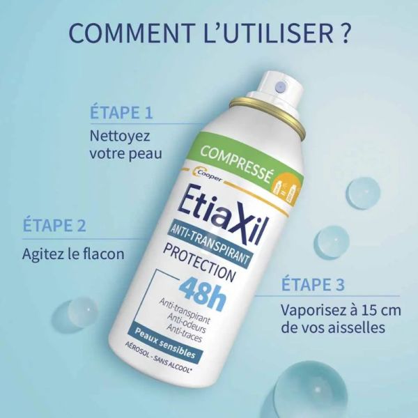 Etiaxil anti-transpirant aérosol compressé protection 48h peaux sensibles 2x100ml