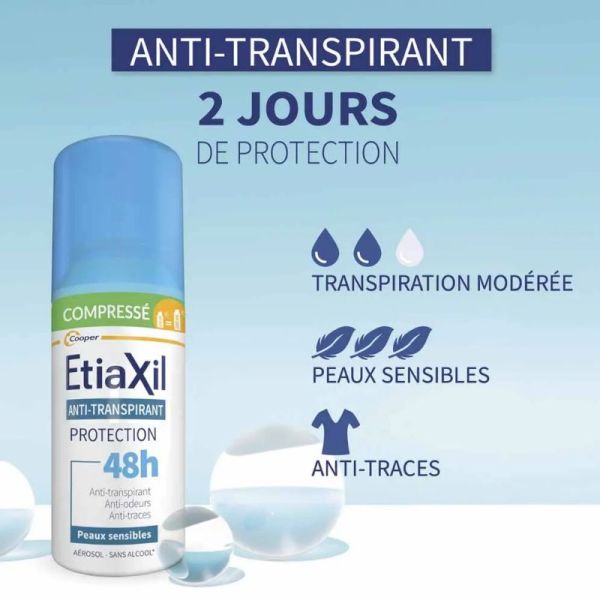 Etiaxil anti-transpirant aérosol compressé protection 48h peaux sensibles 2x100ml