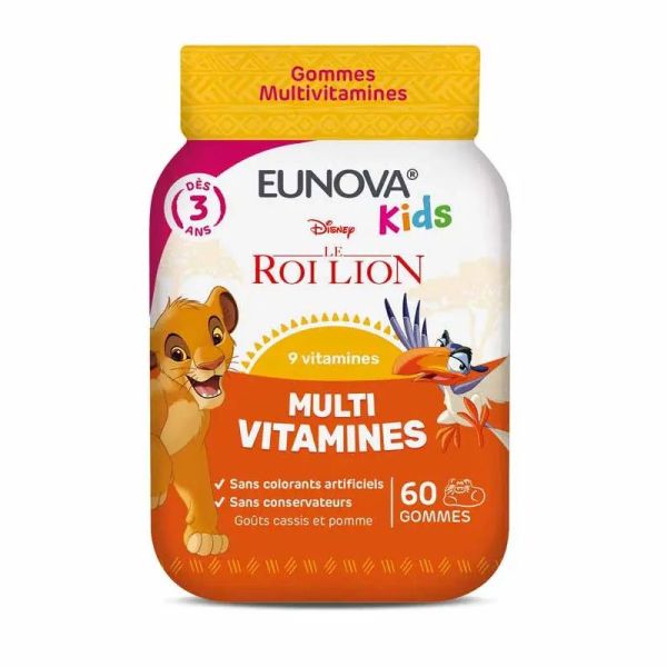 Eunova Kids gommes multivitamines Le Roi Lion goûts cassis et pomme 60 gummies