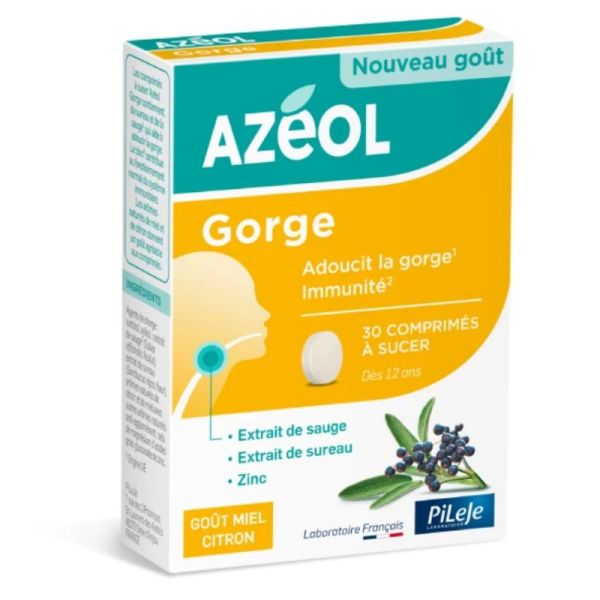 Pileje Azéol gorge 10 comprimés à sucer goût miel citron