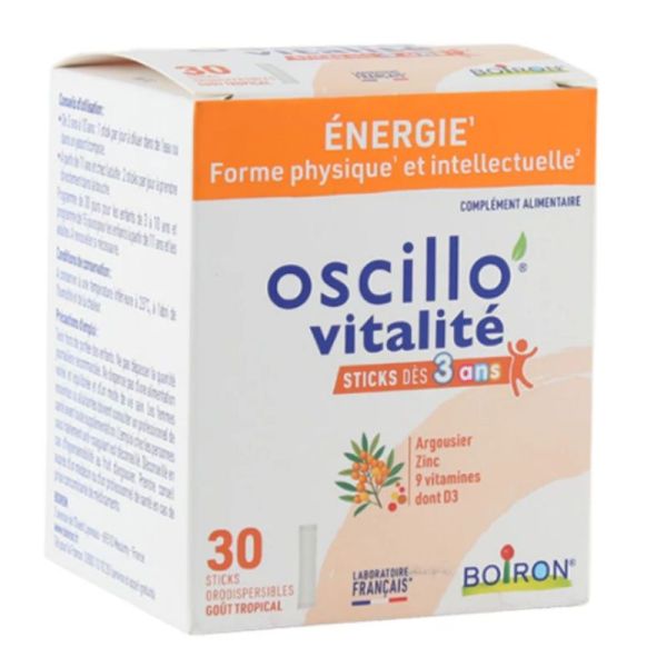 Boiron Oscillo' Vitalité dès 3 ans goût tropical 30 sticks