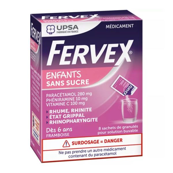 UPSA Fervex enfants sans sucre framboise 8 sachets