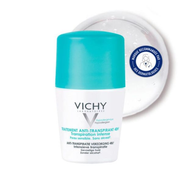 Vichy déodorant anti-transpirant 48h roll-on peaux sensibles lot de 2 x 50 ml