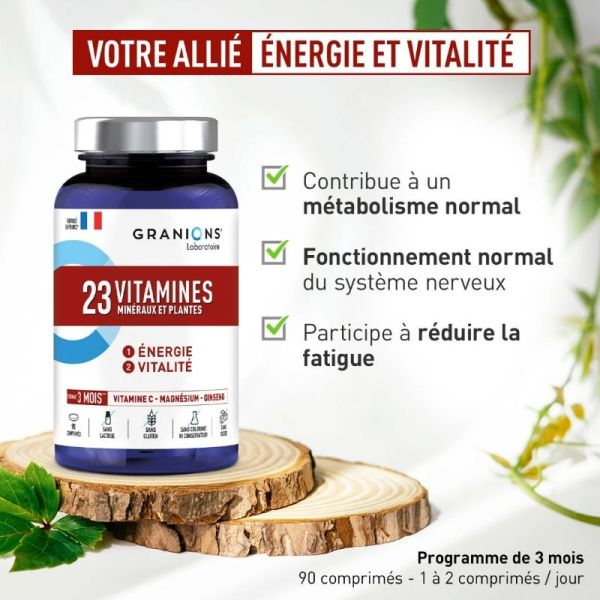 Granions 23 vitamines minéraux et plantes énergie 90 comprimés