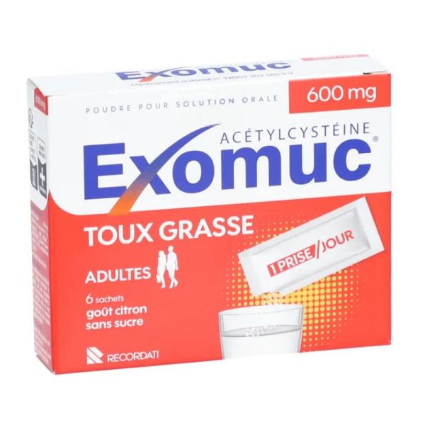 Exomuc acétylcystéine toux grasse adultes 600mg 6 sachets