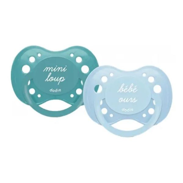 Dodie 2 sucettes anatomiques silicone 18 Mois et + Bébé ours & Mini Loup
