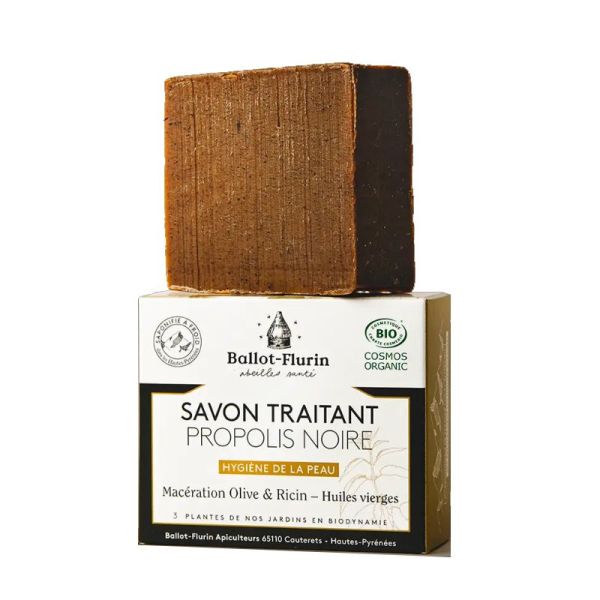 Ballot-Flurin savon traitant propolis noire Bio peaux à problèmes 100g
