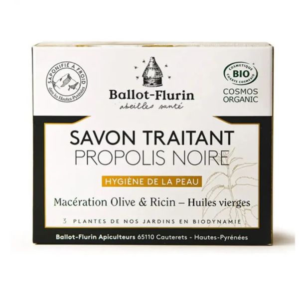 Ballot-Flurin savon traitant propolis noire Bio peaux à problèmes 100g