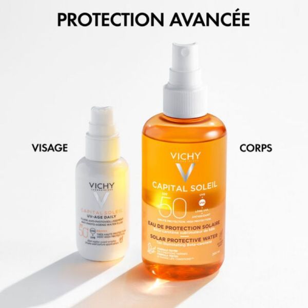 Vichy Capital Soleil SPF50 eau protection solaire hâle sublimé 200ml