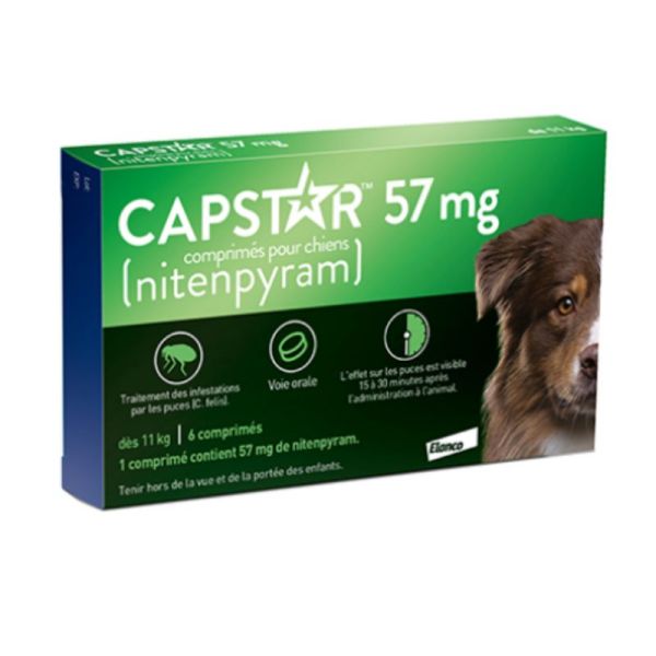 Elanco Capstar Chiens 57 mg traitement anti puces boîte de 6 comprimés