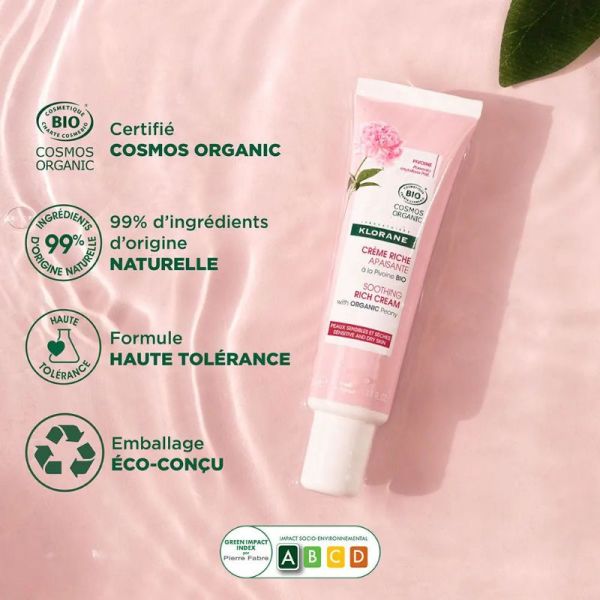 Klorane Pivoine crème apaisante riche 40ml