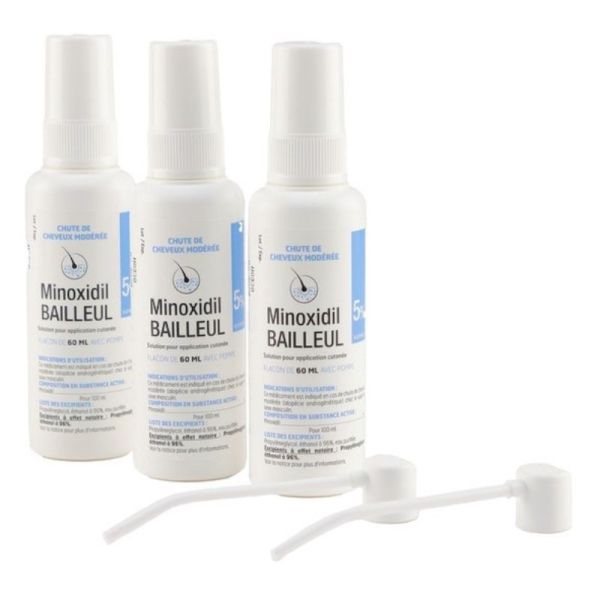 Bailleul Minoxidil 5% solution cutanée chute des cheveux alopécie 3x60ml