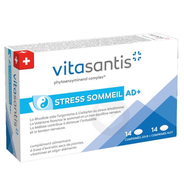 Vitasantis stress sommeil AD+ 14 comprimés jour et 14 comprimés nuit