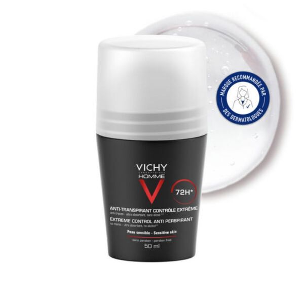 Vichy homme déodorant anti-transpirant 72h contrôle extrême roll-on 50 ml