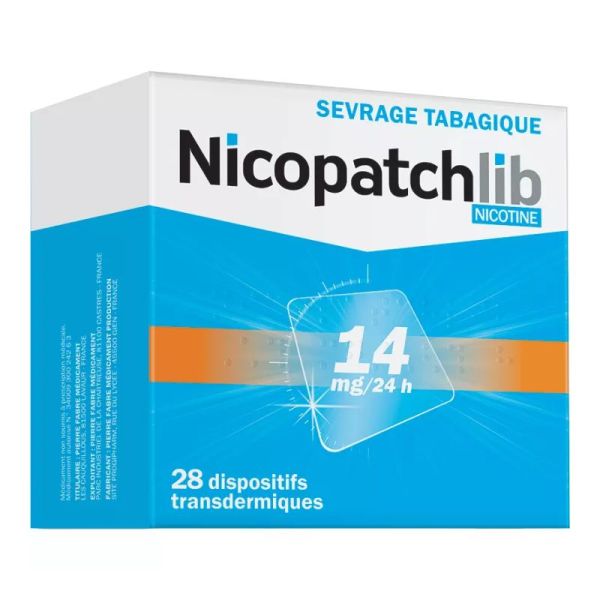 NicopatchLib Nicotine Sevrage Tabagique 14mg / 24h 28 patchs