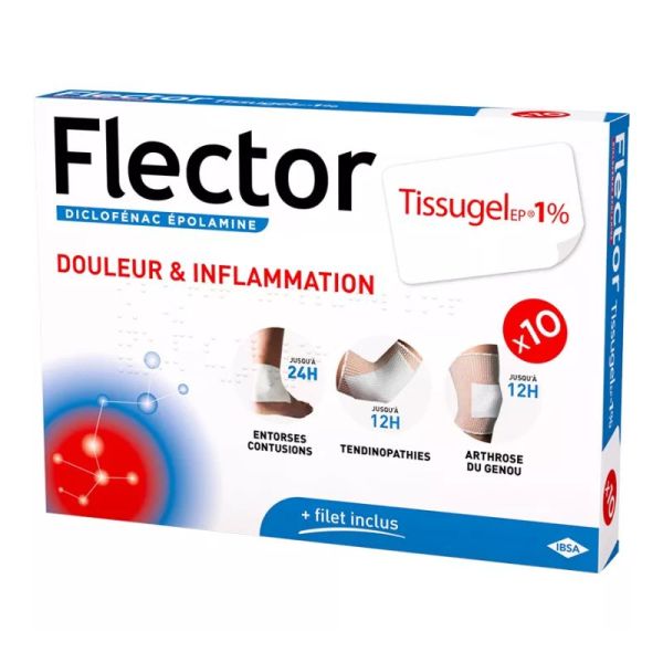 IBSA Flector Tissugel EP 1% Diclofénac 10 emplâtres pour tendinite & arthrose