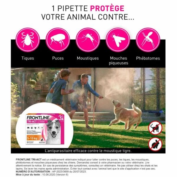 Frontline Tri-act Spot-on chien de 5-10kg 3 pipettes de 1ml