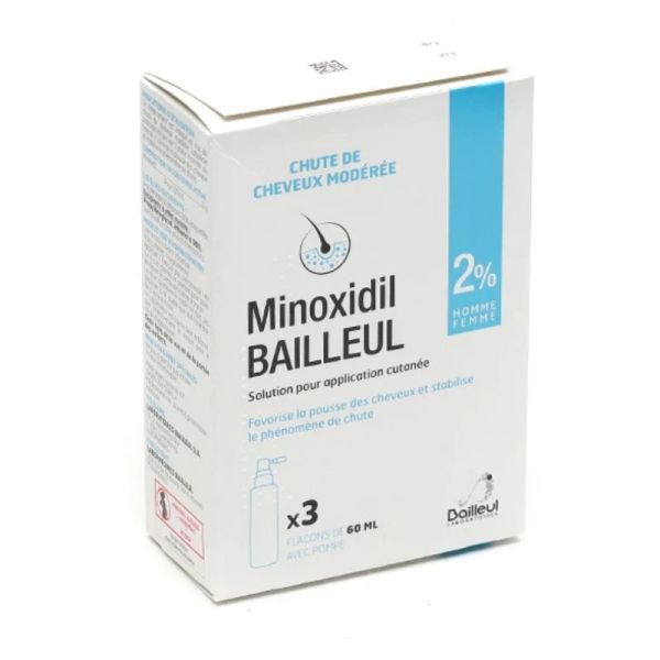Minoxidil 2 % solution Chute de cheveux 3 x 60 ml
