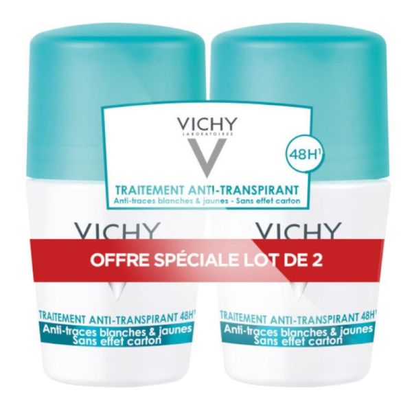 Vichy déodorant anti-transpirant anti-traces roll-on 48h lot de 2 x 50 ml