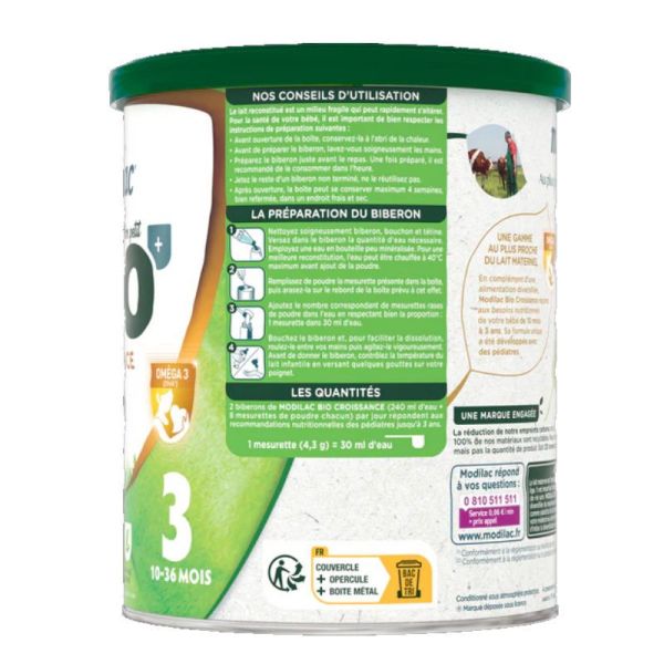 Modilac Bio Croissance lait 3ème âge 10-36 mois 800g