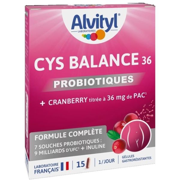 Alvityl Cys Balance 36 probiotiques + cranberry 15 gélules