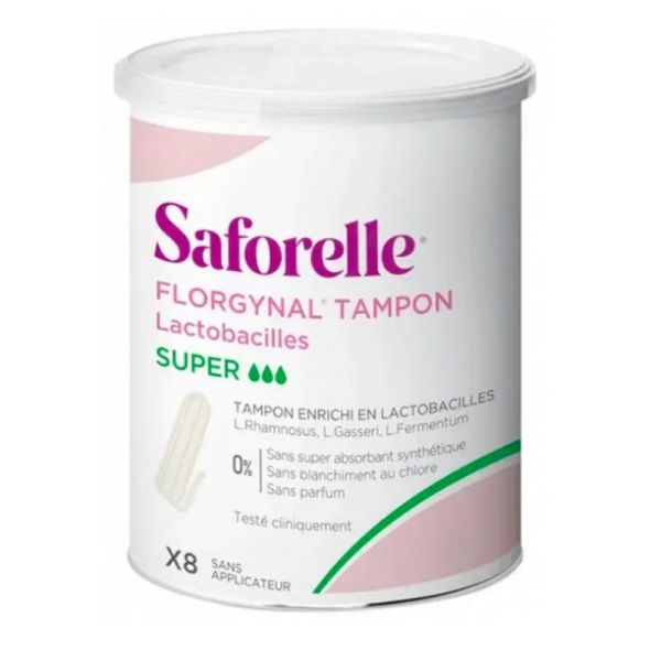 Saforelle Florgynal iampons flux Super sans applicateur 8 tampons