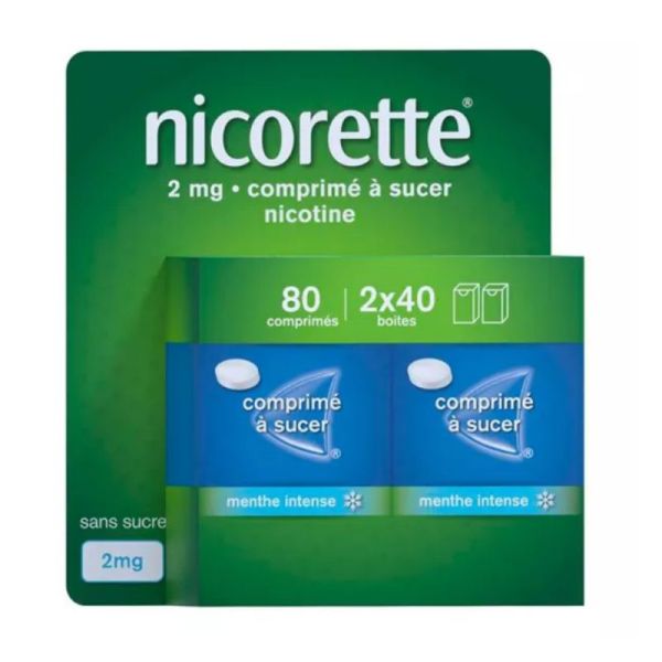 Nicorette 2 mg  80 Comprimés à Sucer Goût Menthe Intense