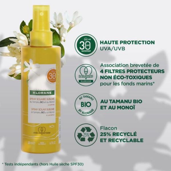 Klorane solaire spray sublime SPF30 200ml