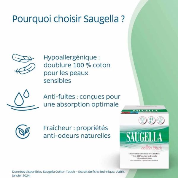 Saugella CottonTouch serviettes hygieniques Jour 2x14 serviettes