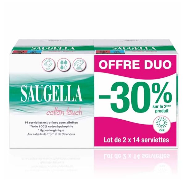 Saugella CottonTouch serviettes hygieniques Jour 2x14 serviettes