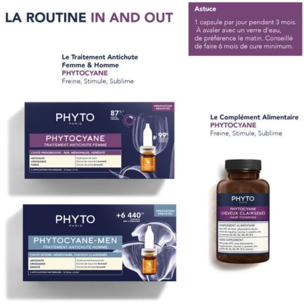 Phyto Phytocyane chute de cheveux pousse, croissance, densité 3 mois 84 gélules