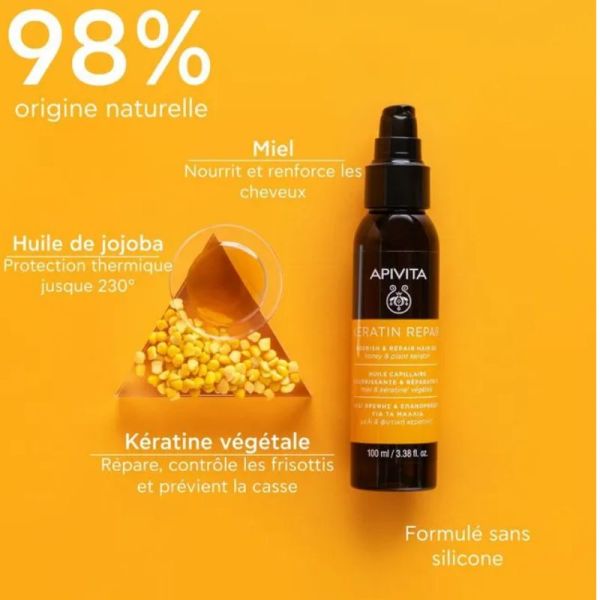 Apivita Keratin Repair Huile capillaire nourrissante réparatrice 100ml