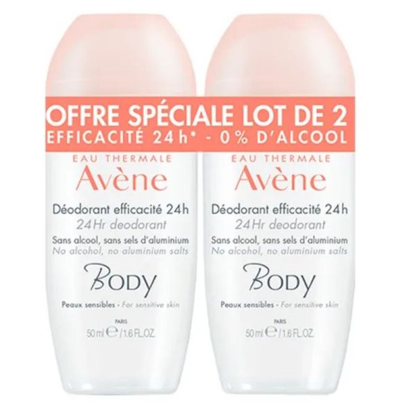 Body déodorant efficacité apaisant sans alcool 24h 2x50ml