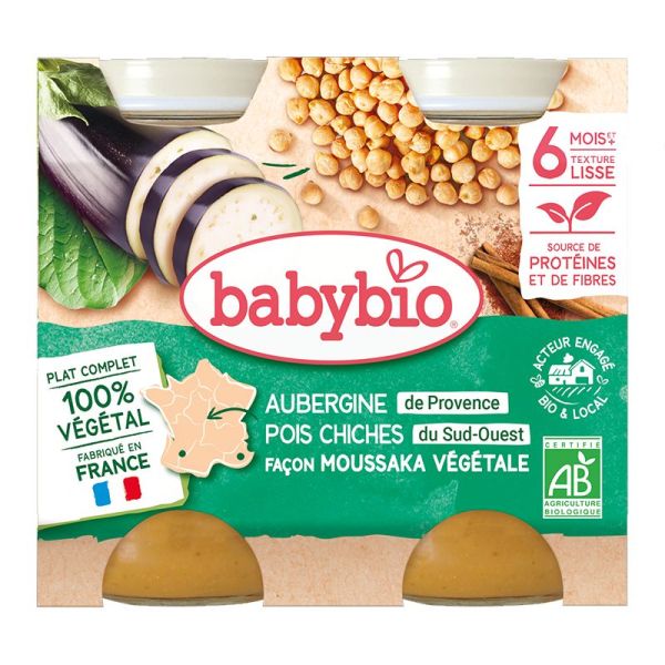 Babybio aubergine pois chiches moussaka végétale 6 mois+ bio 2x200g