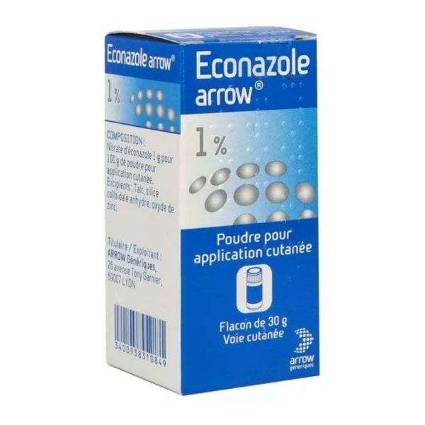 Econazole poudre pour application cutanée 1 %, flacon 30g