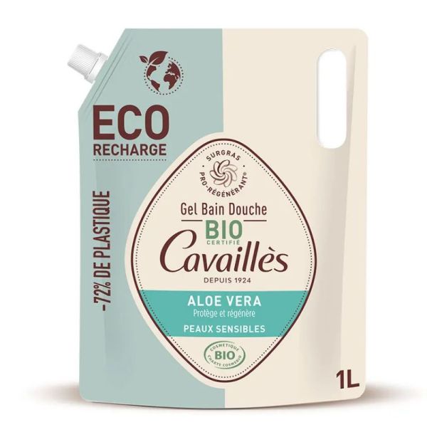 Cavaillès eco recharge gel bain et douche aloe vera bio peaux sensibles 1litre