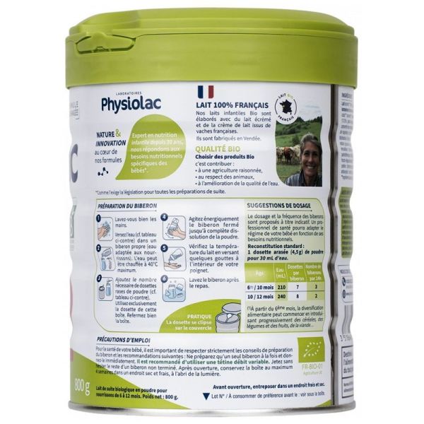 Physiolac Lait infantile Bio épaissi 1er âge 800g
