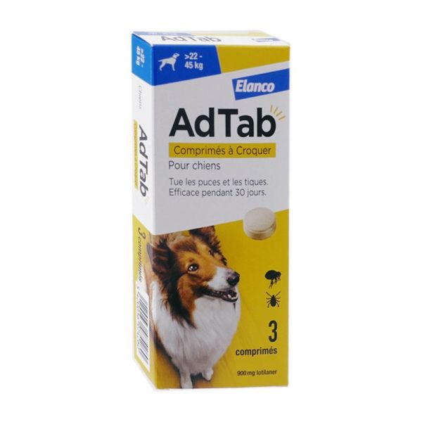 Elanco AdTab 900mg Chien 22–45 kg 3 comprimés